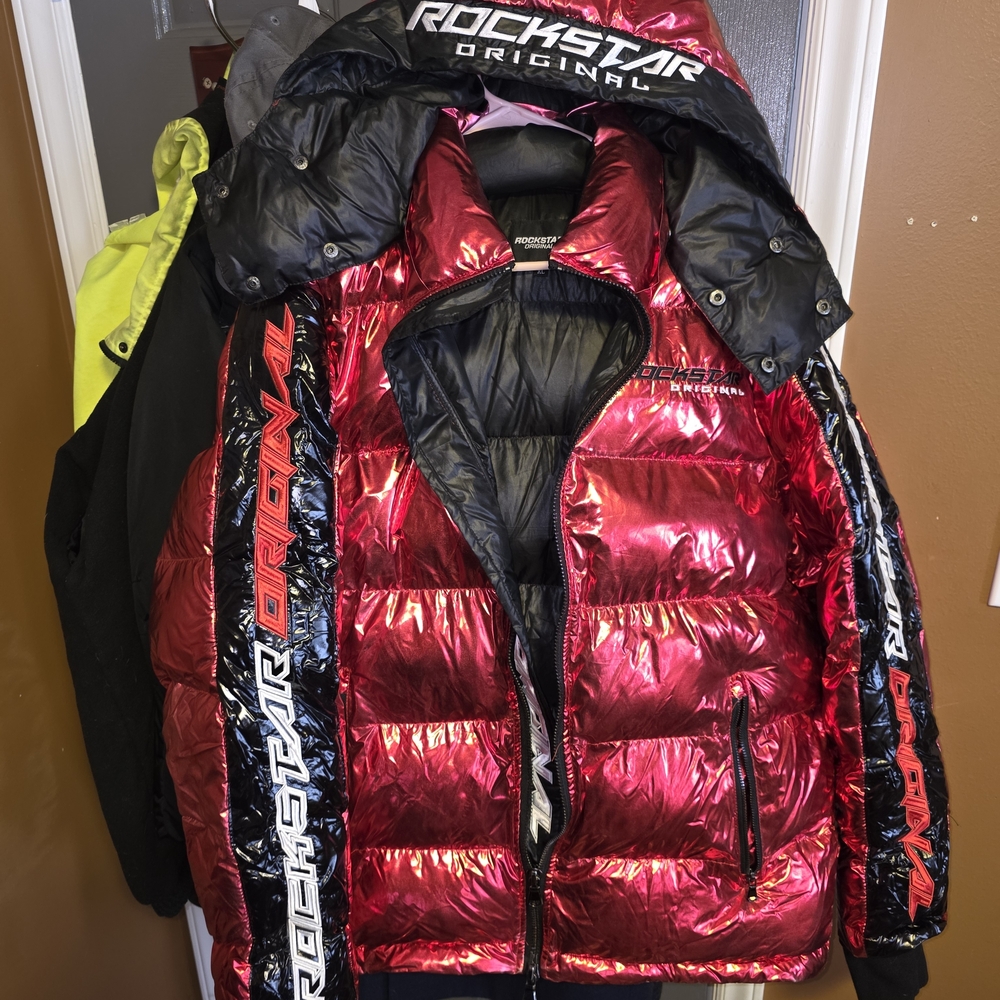 Rockstar Original Men's Shiny Red and Black Puffer Jacket - Picture 4 of 7
